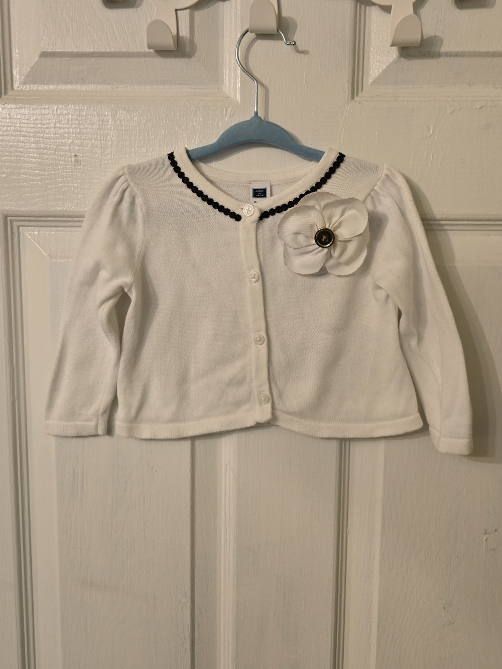 Janie and Jack White Cardigan with Black Trim and Flower